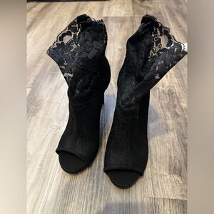 Black, lace top, open toe bootie.  Size 5.5, never worn!